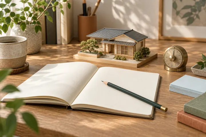 住宅模型とノートを使った学習イメージ